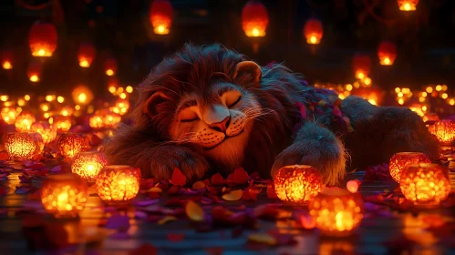 Lion Asleep Among Lanterns