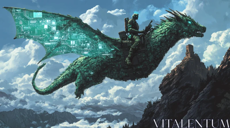 AI ART Futuristic Dragon Rider Above the Clouds