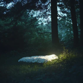 Illuminated Bed in Woodland Scene