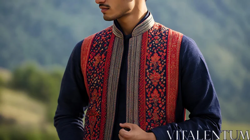 Traditional Menswear with Intricate Embroidery AI Image