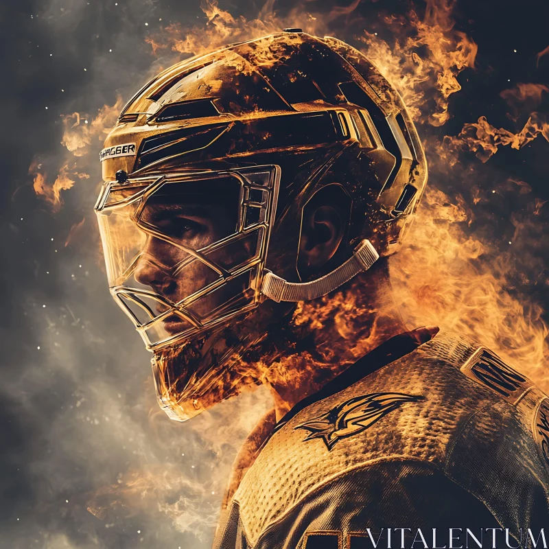 Helmeted Figure Engulfed in Flames Art AI Image