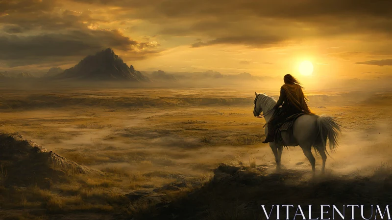 AI ART Equestrian Sunset Journey: Tranquil Vista