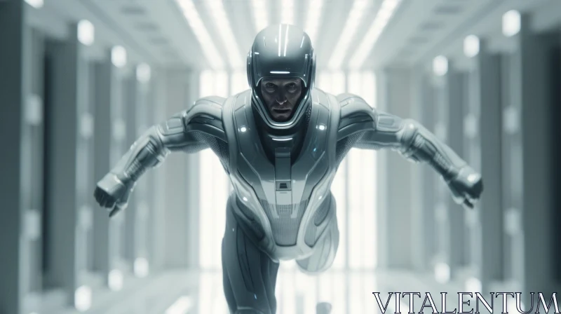 Futuristic Man in White Suit Running - Hyper-Realistic Cinema4D Render AI Image
