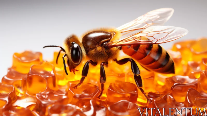 Honey Bee on Honeycomb: An Intricate Still Life AI Image