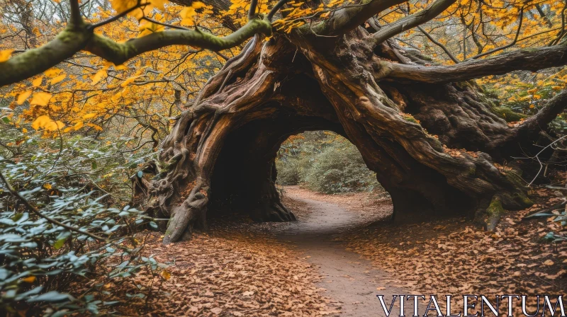 Mystical Tree Trunk in a Forest: Captivating Nature Photography AI Image
