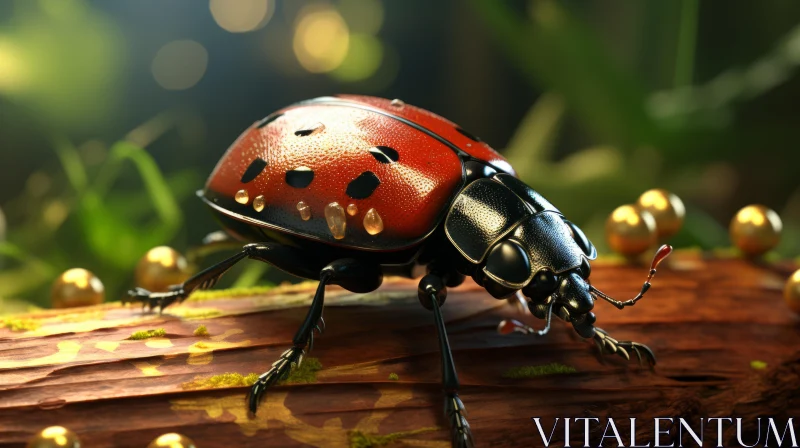 Realistic Ladybug on Fallen Tree Artwork AI Image
