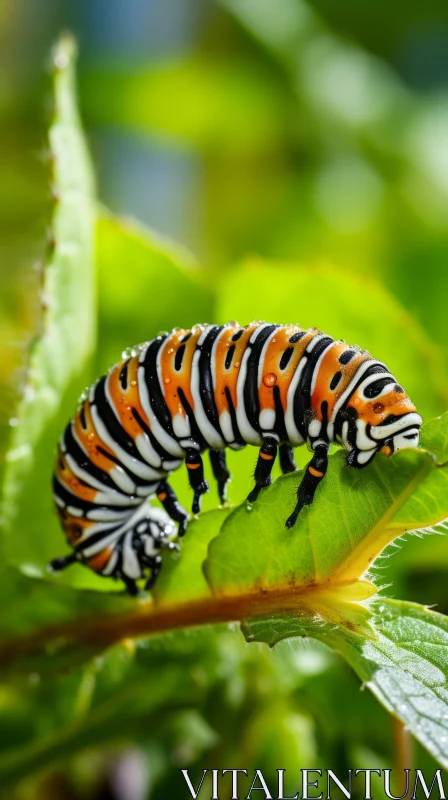Striking Monarch Caterpillar on Leaf - A Colorful Masterpiece AI Image