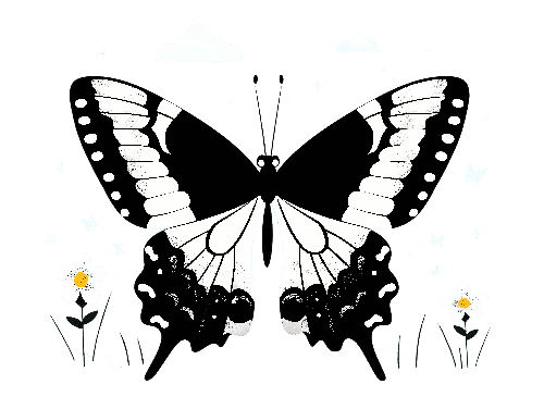 POD Design Whimsical Black and White Butterfly Illustration