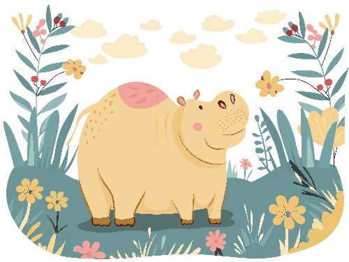 Whimsical Hippopotamus in Flower Field - Kids' Fashion POD Design