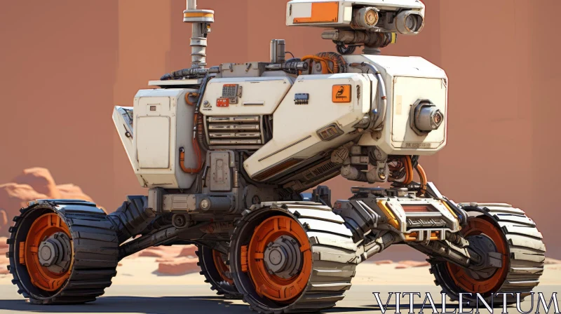 White and Orange Sci-Fi Robot in Field: A Captivating Artwork AI Image