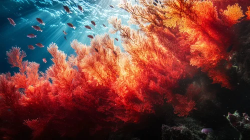 Colorful Marine Life Amongst Orange and Red Corals