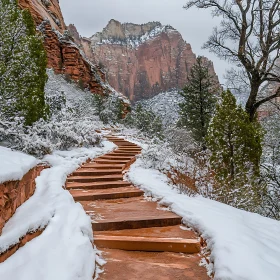 Snowy Trail Through Mountain