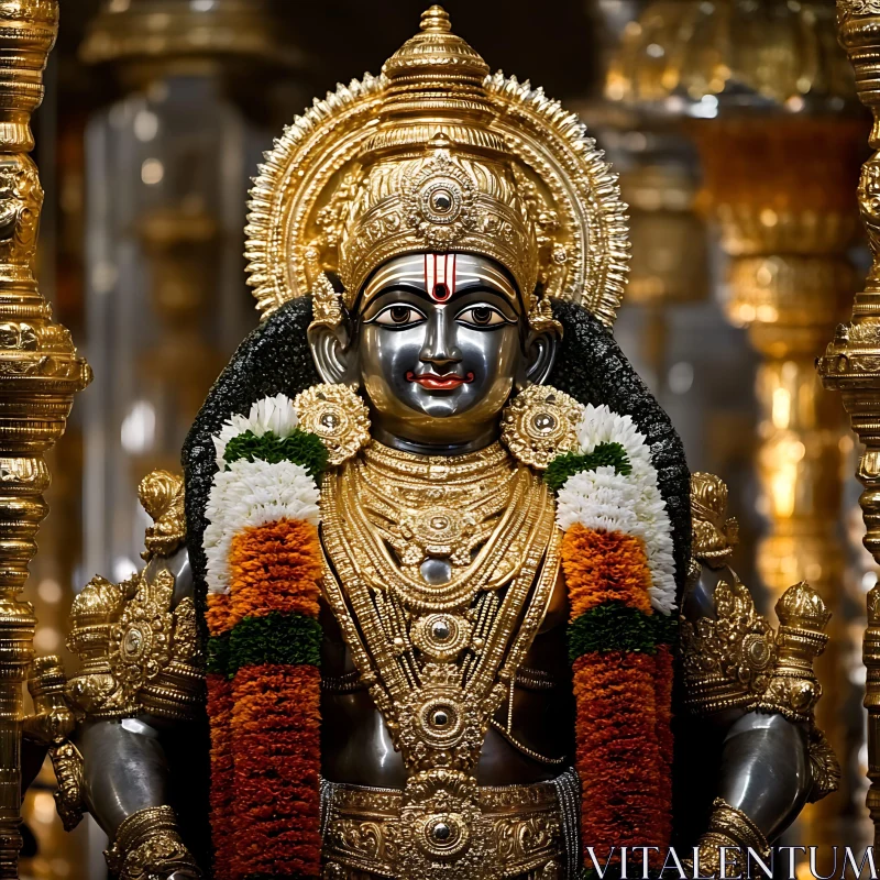 Ornate Hindu God Statue in Gold AI Image