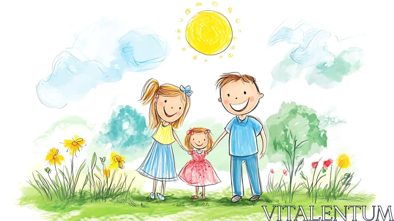 AI ART Cartoon Family in Sunny Meadow