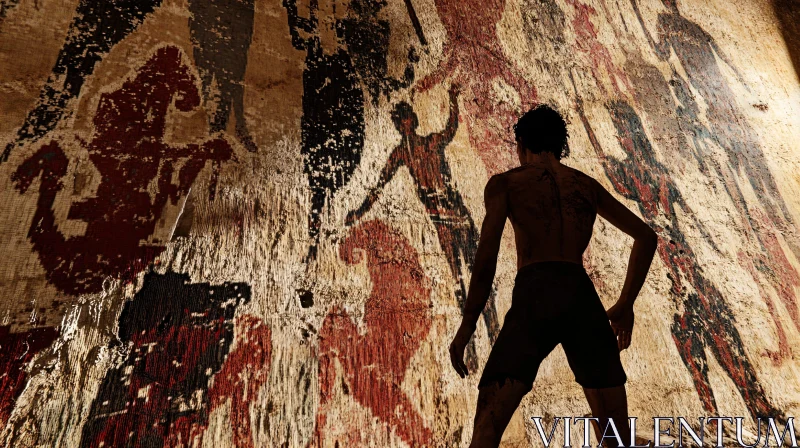 AI ART Man Contemplates Ancient Cave Art