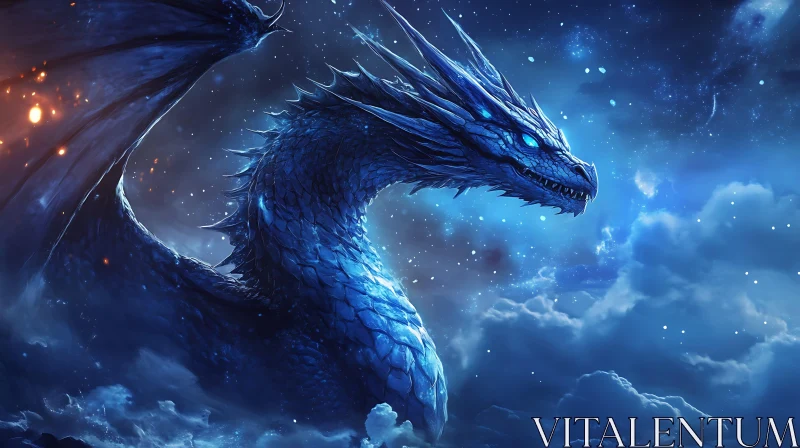 AI ART Blue Dragon Among the Stars