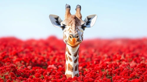 Giraffe Among Vibrant Blossoms