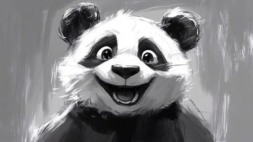 Happy Panda in Black and White Art