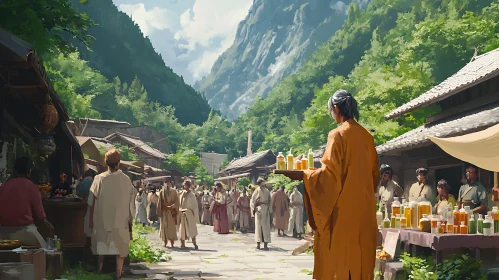 Lively Market in Mountain Valley