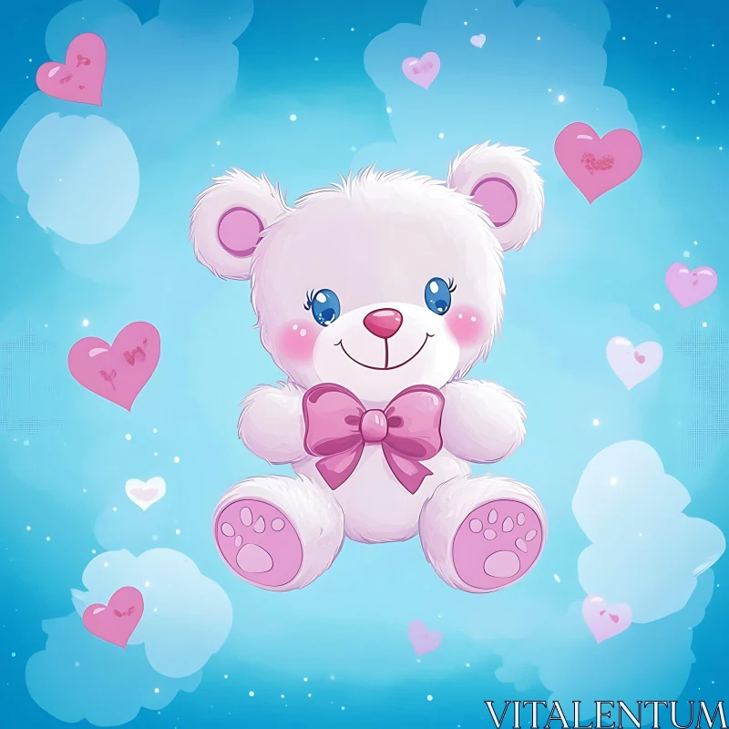 AI ART Cute Cartoon Teddy Bear with Pink Bow