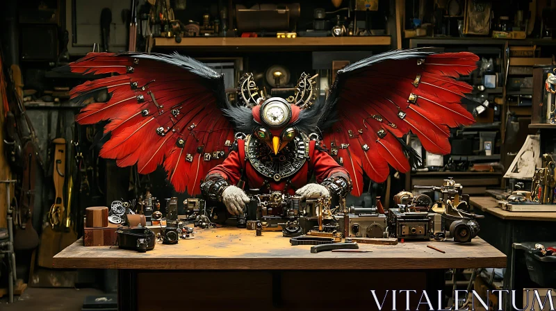 AI ART Mechanical Bird Figure at Work