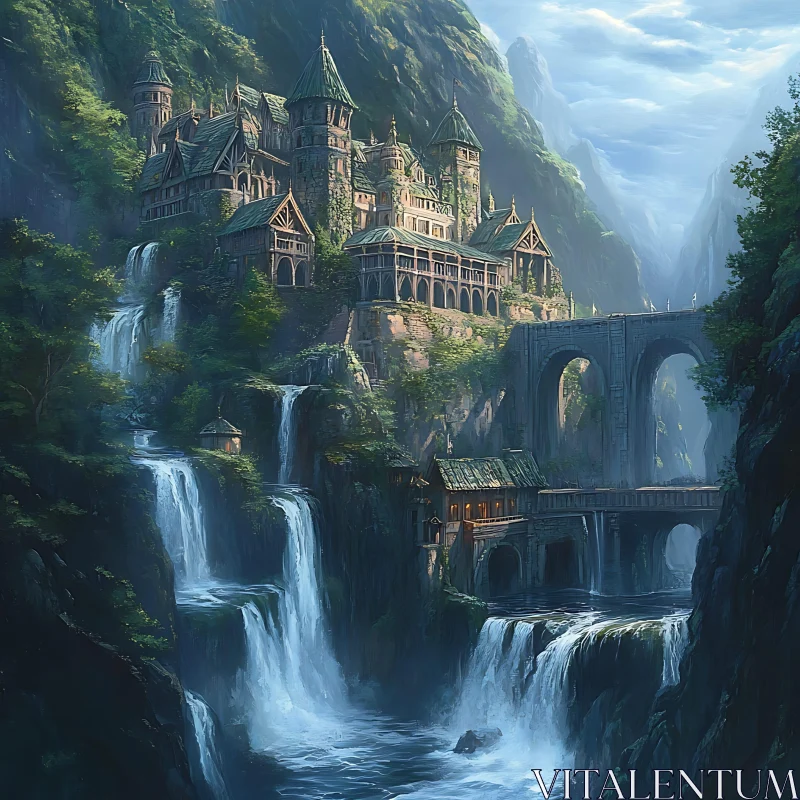 AI ART Fantasy Castle in Mountain Landscape