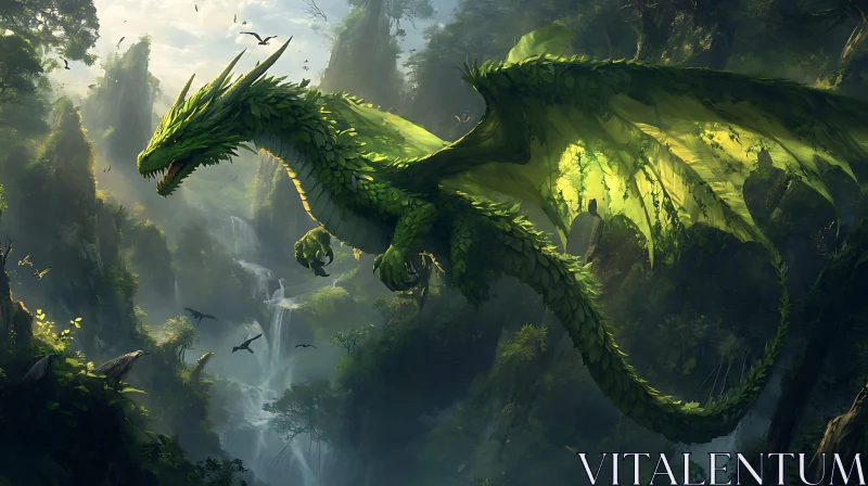 Emerald Dragon in Forest Canopy AI Image