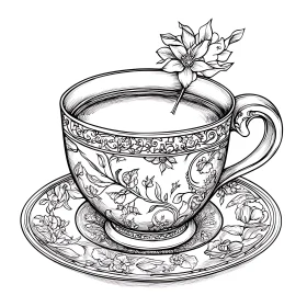 Teacup with Flower Line Drawing