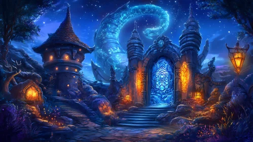 Mystical Castle with Celestial Dragon