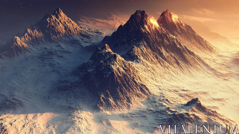 Sunset Illuminating Snow-Capped Peaks AI Image