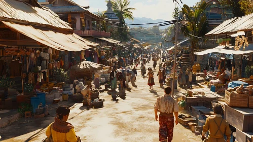 Crowded Marketplace in a Historical City