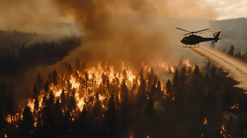 Aerial Firefighting Over Burning Forest