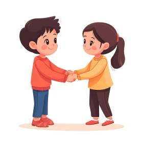 Cartoon Kids: A Heartwarming Handshake Illustration