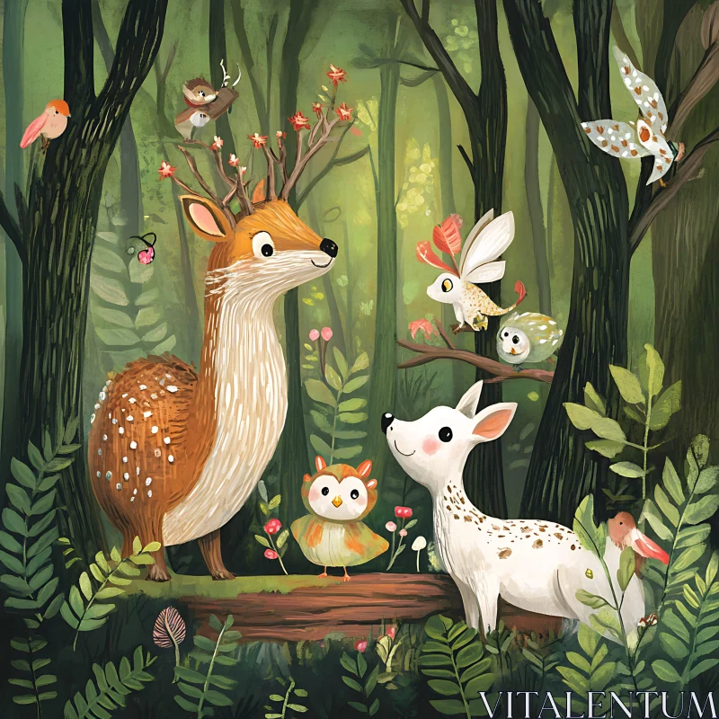 Cute Forest Creatures in a Magical Setting AI Image