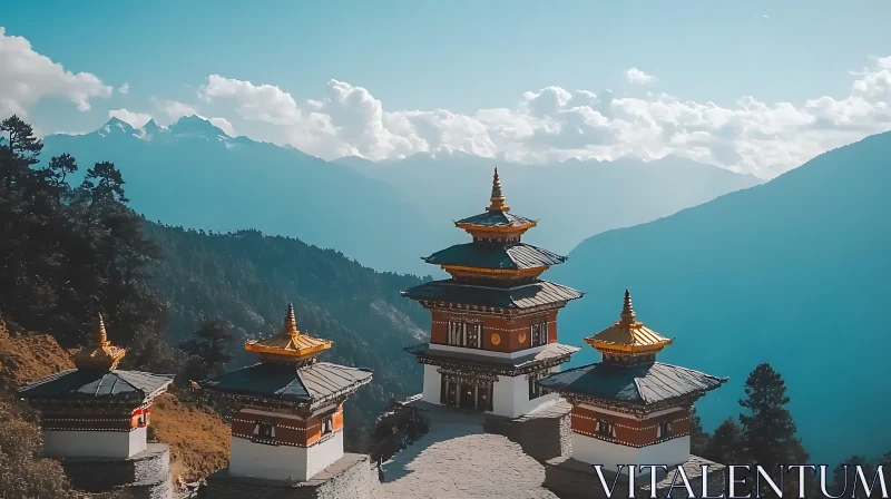 Tranquil Mountain Temples, Architectural Beauty AI Image