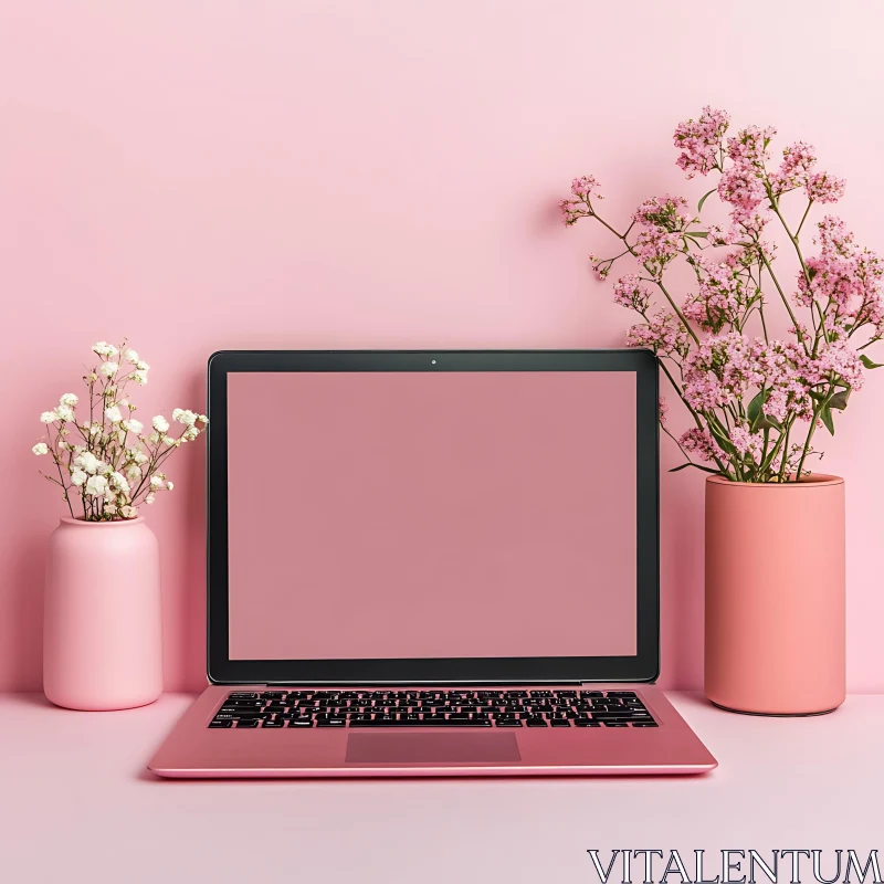 AI ART Pink Laptop with Floral Accents