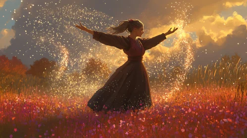 Floral Meadow with Woman and Magic