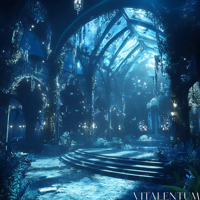 Night Garden Architectural Wonder AI Image