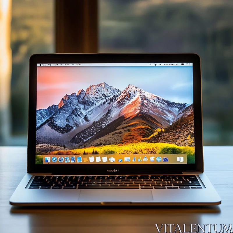 Sleek Laptop with Mountain Range Display AI Image