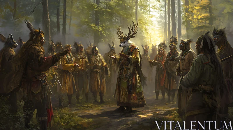 Tribal Ritual in Forest AI Image