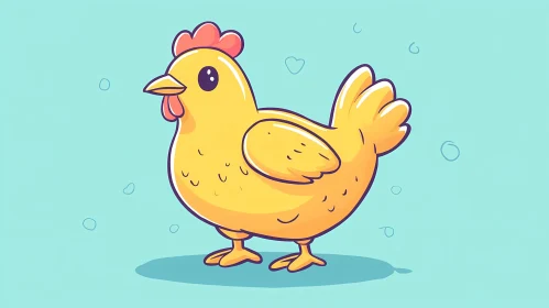 Adorable Yellow Chicken Cartoon Art