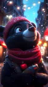 Joyful Bear Amidst Snowfall