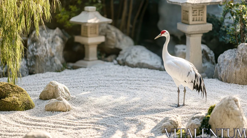 Elegant Crane in Stone Garden AI Image