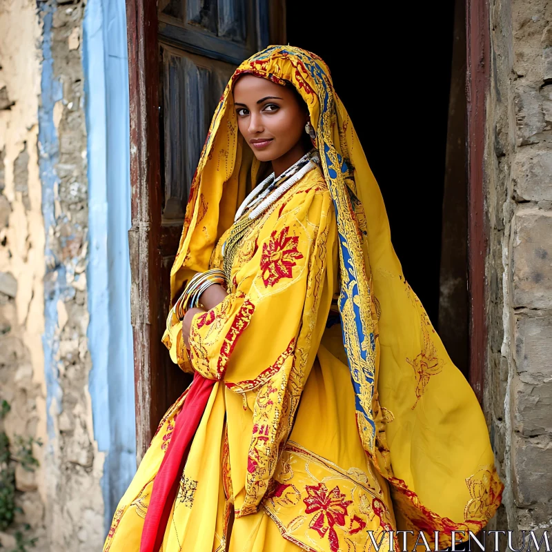 Woman in Yellow Traditional Dress AI Image