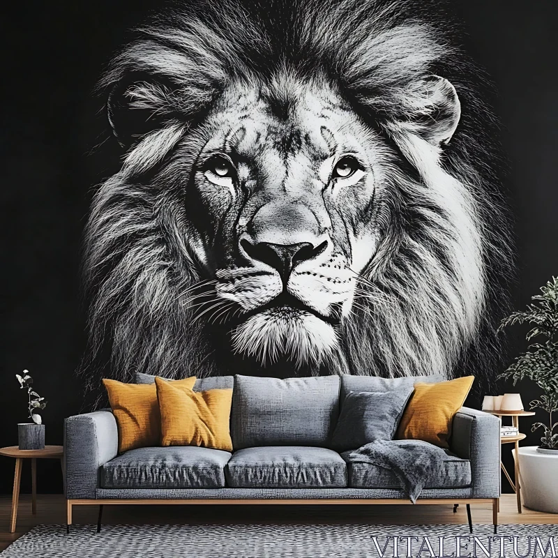 Monochrome Lion Decor AI Image