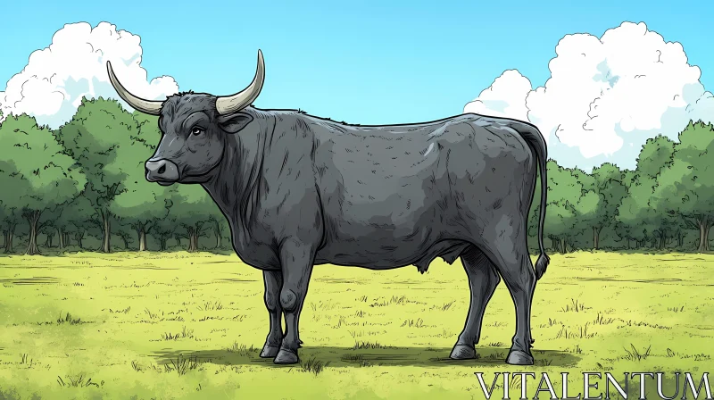 Bull Cartoon in Nature AI Image