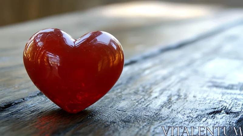 Red Heart on Rustic Wooden Surface AI Image