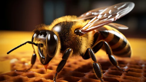 Bee Leaving Honeycomb: A Detailed Rendering