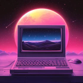 Retro Futuristic Computer in Alien Landscape