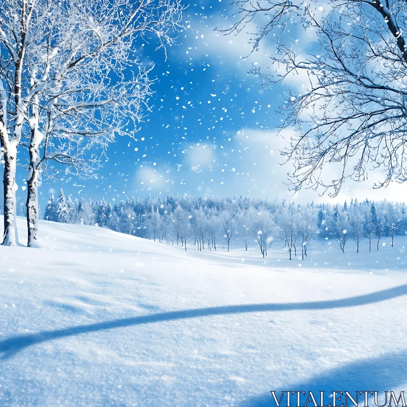 Serene Winter Scene with Snow-Covered Trees AI Image